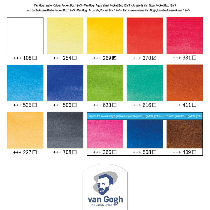 Talens Van Gogh Acuarelas Básicas en Medias Pastillas con 15 Colores, Pincel y Bandeja de Mezcla Talens Van Gogh Acuarelas Básicas en Medias Pastillas con 15 Colores, Pincel y Bandeja de Mezcla
