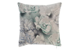DKD Home Decor Cojines de Terciopelo Flores Azul, Verde y Gris (Pack de 2)