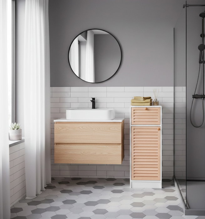 Inde Mueble Lavabo con Puerta y Cajón Moblekit - Mueble de Baño