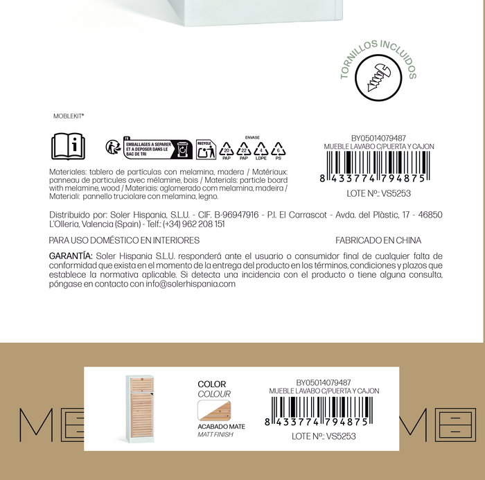 Inde Mueble Lavabo con Puerta y Cajón Moblekit - Mueble de Baño