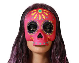 Atosa Máscara de Calavera Rosa con Diseño Floral para Día de los Muertos, Catrina, Disfraz Mexicano, Tradición Festiva