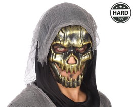 Atosa Máscara de Calavera Dorada con Capucha Negra para Adulto