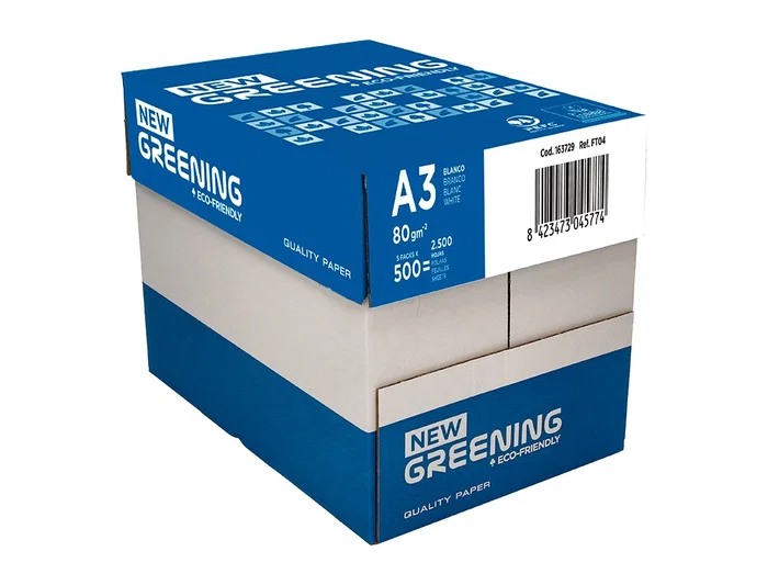 Greening copy Papel Fotocopiadora Din A3 80 Gramos Paquete 500 Hojas Blanco Uso Multifunción
