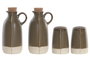 DKD Home Decor Set de Aceitera y Vinagrera Liangfeng 26 en Gres y Acacia Verde