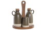 DKD Home Decor Set de Aceitera y Vinagrera Liangfeng 26 en Gres y Acacia Verde