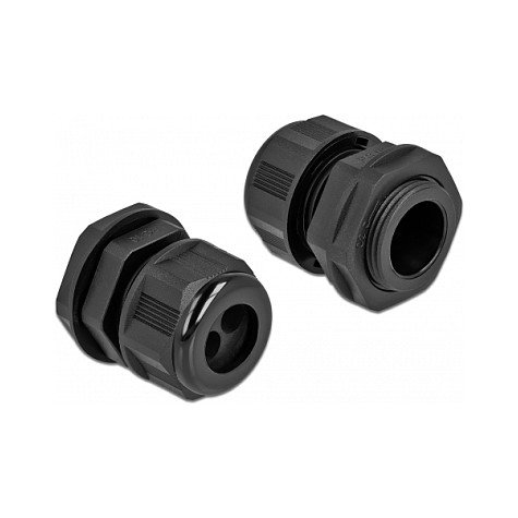 DeLOCK Prensaestopas PG16 para dos cables redondos, Negro, 2 piezas DeLOCK Prensaestopas PG16 para dos cables redondos, Negro, 2 piezas