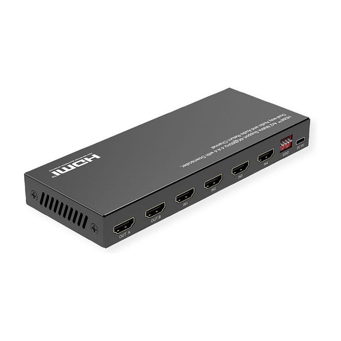 VALUE Matrix Switch HDMI 4K 4x2 con Mando a Distancia, Resolución 3840 x 2160, 4 Entradas 2 Salidas, Soportes DTS, DTS-HD, Dolby Digital/Dolby TrueHD