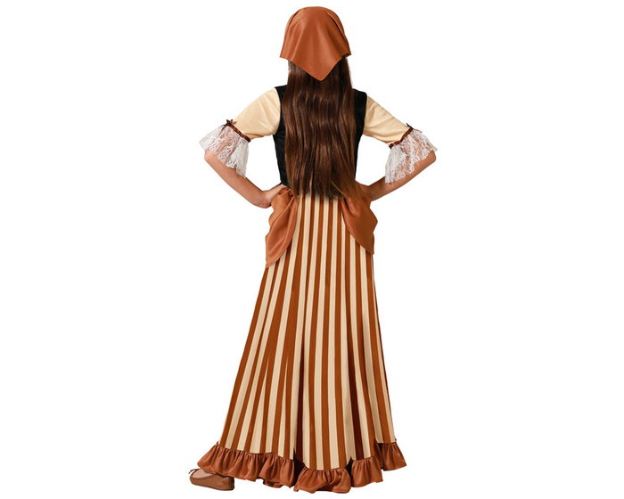 Disfraz Mesonera Niña Edad Media Marrón Vestido Largo con Diadema Talla 10-12 Años