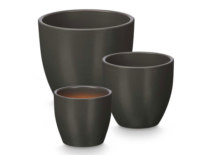 Ibergarden Set 3 Macetas Abombada 14 cm, 17 cm, 22 cm Antracita Mate
