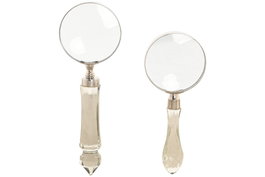 DKD Home Decor Surtido de 2 Lupas de Mano con Aumento x3 y Lente de Cristal