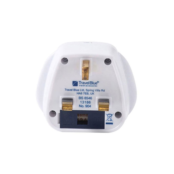 Travel Blue TB-904 Adaptador de Viaje, Entrada Múltiple Mundial a Salida Clavija Reino Unido, 250V 13A, Cumple Norma BS1363