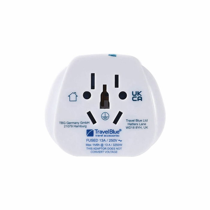 Travel Blue Adaptador de entrada múltiple mundial a salida clavija Reino Unido TB-904 azul Travel Blue Adaptador de entrada múltiple mundial a salida clavija Reino Unido TB-904 azul