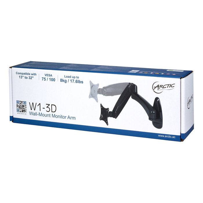 ARCTIC Soporte para Monitor W1-3D Pared hasta 43" 8kg Negro