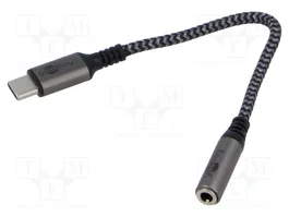 Goobay Adaptador USB-C a Jack 3,5 mm con cable textil de 0,15 m, negro/plateado