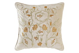 DKD Home Decor Cojín Dorado con Flores Bordadas
