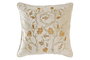 DKD Home Decor Cojín Dorado con Flores Bordadas