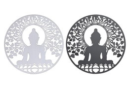 DKD Home Decor Decoración de Pared Oriental Buda Metal Negro Blanco 40 x 40 cm (2 Unidades)