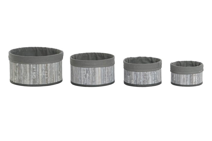 DKD Home Decor Cesta Set de 4 (2 Unidades) Gris Blanco Bambu Poliester Algodon MDF 30 x 17 x 30 cm