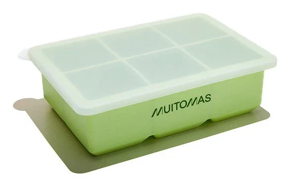 Muitomas bandeja cubitos de hielo de silicona con tapa - 6 moldes XL - Molde rectangular para cócteles - Verde/Blanco