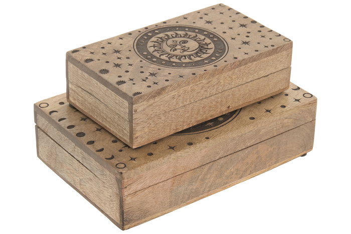 DKD Home Decor Joyero Marron Mango Astros 18 x 9 x 25.5 cm Set de 2