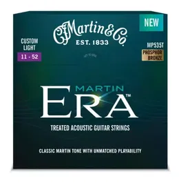 Martin Cuerdas para Guitarra Acústica Martin Era Tratadas con Lifespan 92/8 Phosphor Bronze Calibre Custom Light 11-52, Diseñadas para Durabilidad y Sonido Característico