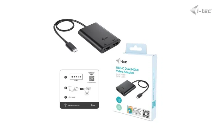 i-tec Adaptador de Vídeo USB-C C31DUAL4K60HDMI a 2x HDMI con Resolución 1x 8K/30Hz o 2x 4K/60Hz para Portátil, PC, Thunderbolt 3/4