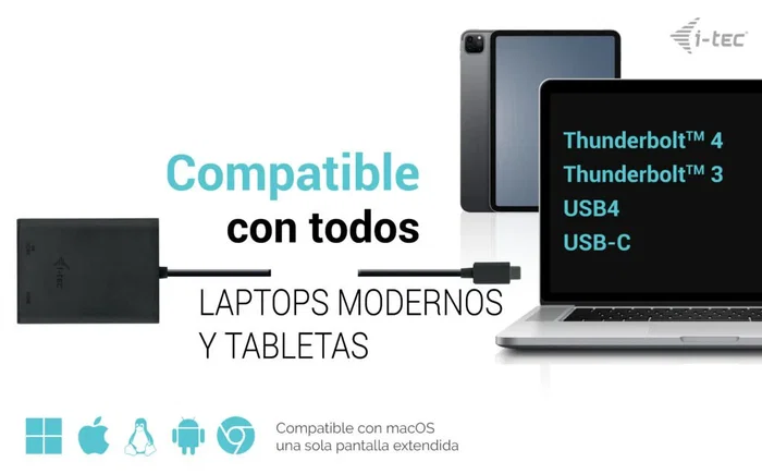 i-tec Adaptador de Vídeo USB-C C31DUAL4K60HDMI a 2x HDMI con Resolución 1x 8K/30Hz o 2x 4K/60Hz para Portátil, PC, Thunderbolt 3/4