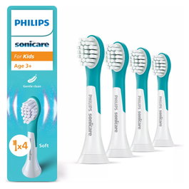 Philips Cabezales de Repuesto Sonicare For Kids 3+ HX6034/90, Pack de 4, Azul/Blanco