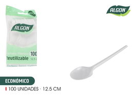 Algon Set de 100 Cucharas Ecológicas Post-Café, Cuchara para Café Desechable, 12.5 cm, Color Negro (20 Unidades)