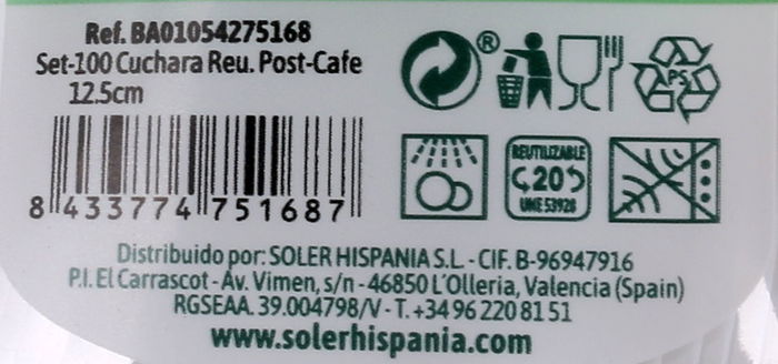 Algon Set de 100 Cucharas Ecológicas Post-Café, Cuchara para Café Desechable, 12.5 cm, Color Negro (20 Unidades)