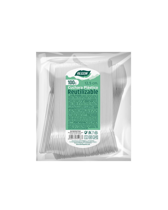 Algon Set de 100 Cucharas Ecológicas Post-Café, Cuchara para Café Desechable, 12.5 cm, Color Negro (20 Unidades)