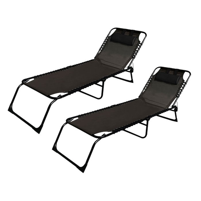 Marbueno Pack de 2 Tumbona Plegable Acero Cojin Jardin y Piscina 190X58X27 Negra MARBUENO SUMMER 10004X2