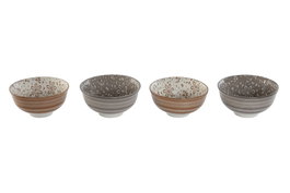 DKD Home Decor Set de 4 Cuencos de Porcelana Flores Beige y Marrón