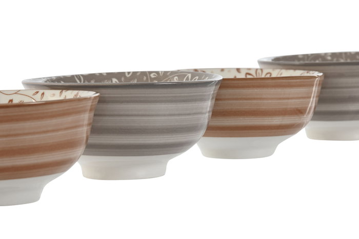 DKD Home Decor Set de 4 Cuencos de Porcelana Flores Beige y Marrón