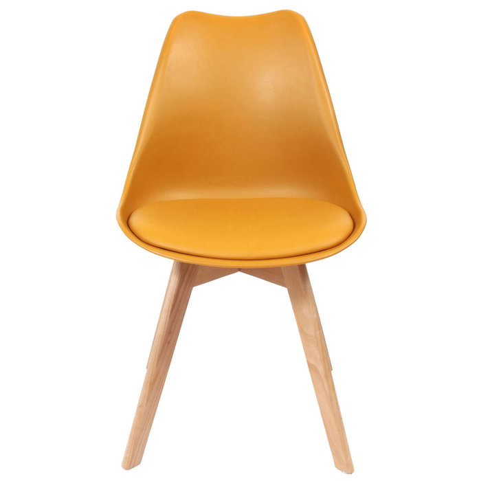 Home Deco Factory Silla COPENHAGUE Amarilla Diseño Escandinavo Charles Eames Patas Madera Haya Asiento Acolchado 49x58x81.5 cm