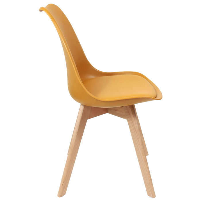 Home Deco Factory Silla COPENHAGUE Amarilla Diseño Escandinavo Charles Eames Patas Madera Haya Asiento Acolchado 49x58x81.5 cm