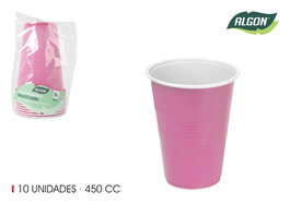 Algon Set 10 Vasos Bicolor Rosa-Blanco 450cc (18 Unidades)