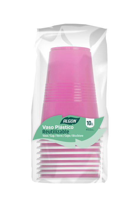 Algon Set 10 Vasos Bicolor Rosa-Blanco 450cc (18 Unidades)
