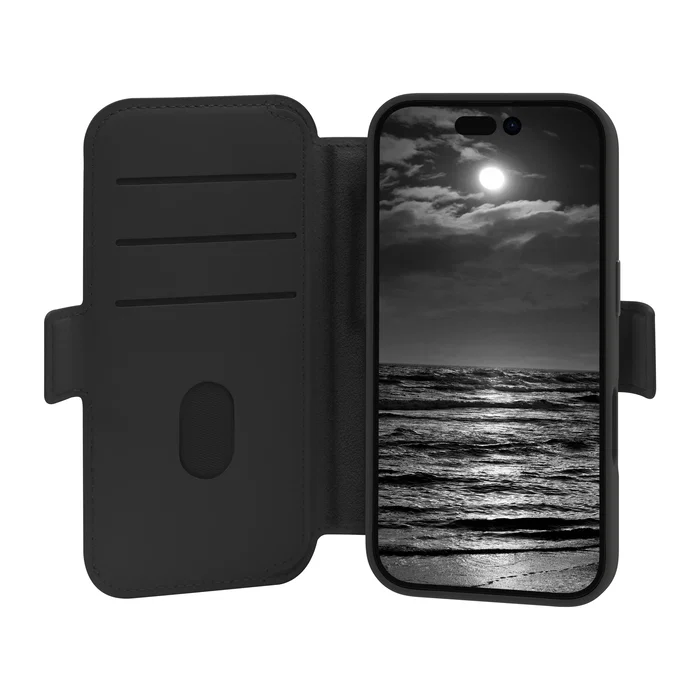 Dbramante1928 Funda Lynge MS ICON para iPhone 16 - Folio Negro con Cierre Magnético, Compatible con MagSafe y 3 Bolsillos para Tarjetas