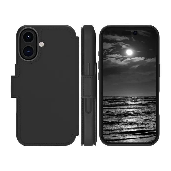Dbramante1928 Funda Lynge MS ICON para iPhone 16 - Folio Negro con Cierre Magnético, Compatible con MagSafe y 3 Bolsillos para Tarjetas