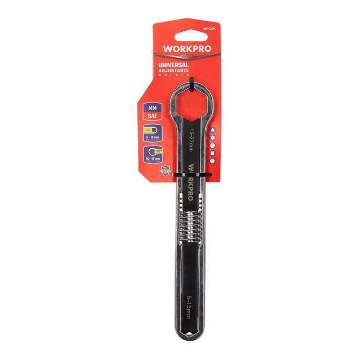 Workpro Llave Ajustable Universal, Métrica y SAE 5-27 mm, para Quitar Pernos Redondeados, Acero Cromo Vanadio Forjado
