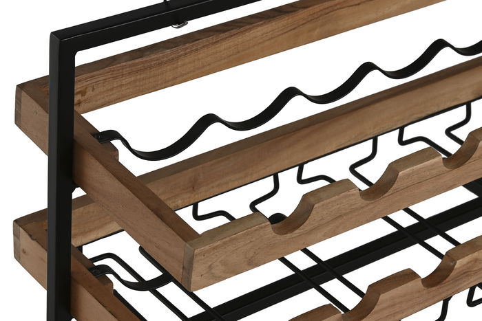 DKD Home Decor Botellero Natural Negro Acacia y Metal 25 x 35 x 65 cm