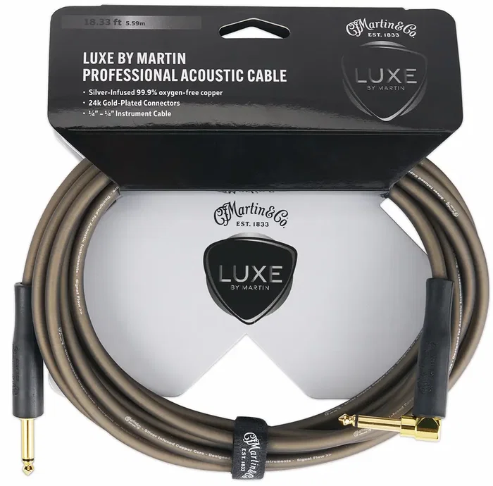 MARTIN Cable para Guitarra Acustica LUXE Jack a Jack 5,5 m - Conductor de Cobre Libre de Oxigeno con Infusion de Plata, Blindaje Doble, Baja Capacitancia
