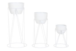 DKD Home Decor Set de 3 Maceteros Metálicos Blancos 38x38x80 cm