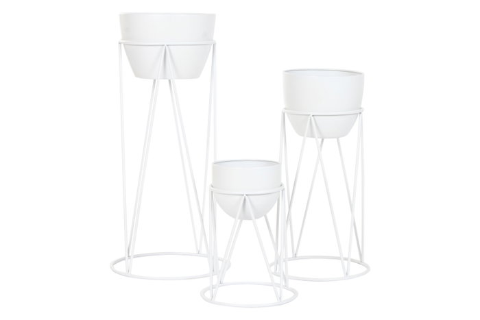 DKD Home Decor Set de 3 Maceteros Metálicos Blancos 38x38x80 cm