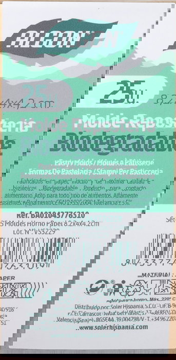 Algon Set 25 Moldes Horno Papel 8.2 cm x 4 cm x 4.2 cm (36 Unidades)