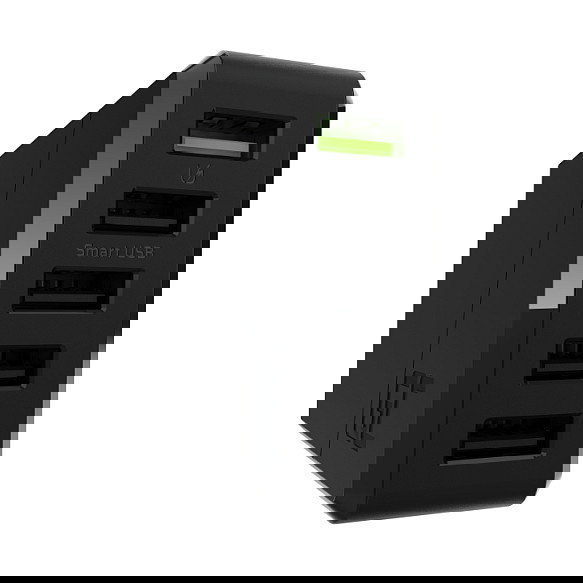 Green Cell Cargador 5 Puertos USB 52W CHARGC05 | Quick Charge 3.0 y PD | 12V | Negro | Alimentación AC 100-240V