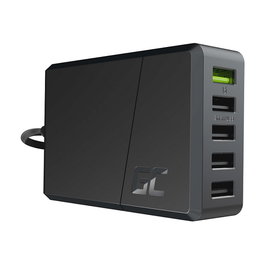 Green Cell Cargador 5 Puertos USB 52W CHARGC05 | Quick Charge 3.0 y PD | 12V | Negro | Alimentación AC 100-240V