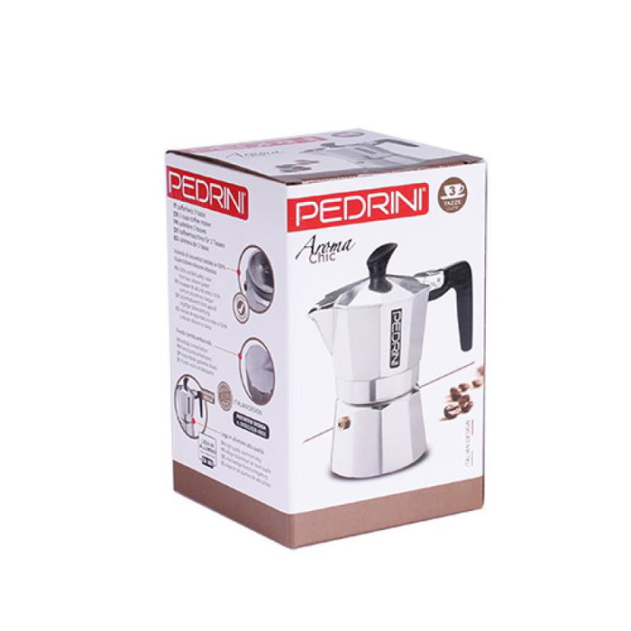 Pedrini Cafetera 3 Tazas Pulido Aluminio Plata Negro (9083-3)