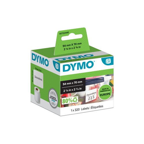 Dymo Etiquetas LabelWriter 54 x 70 mm, 320 unidades, Blanco Dymo Etiquetas LabelWriter 54 x 70 mm, 320 unidades, Blanco